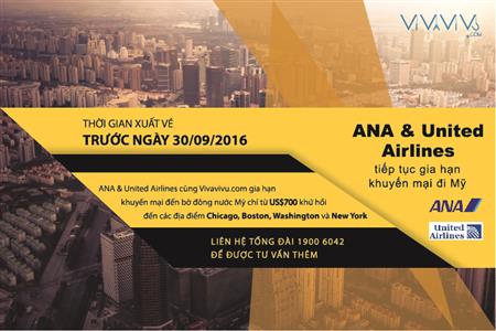 ANA & United Airlines tiếp tục gia hạn Khuyến Mại đi Mỹ